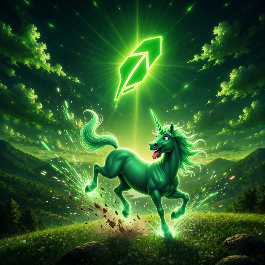 Neon unicorn kicking hind legs playfully